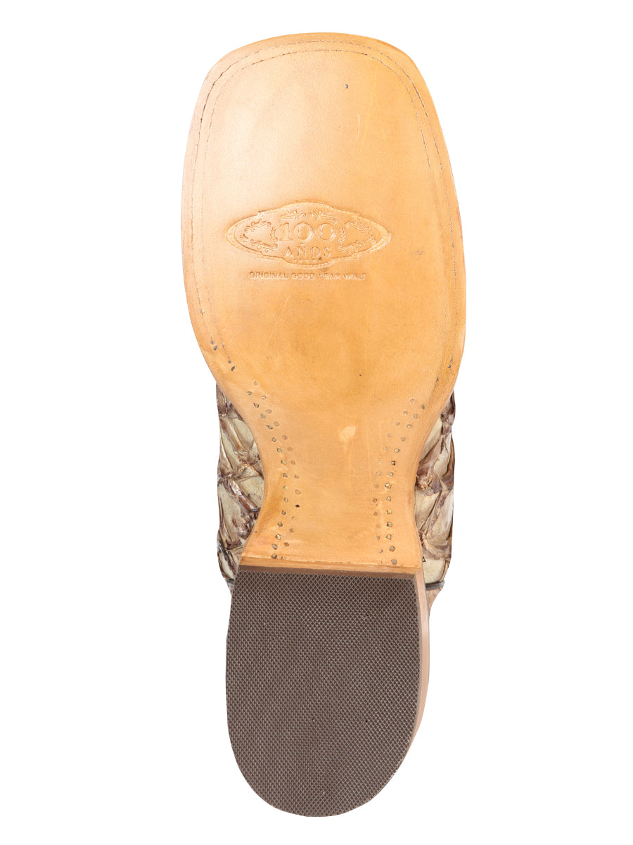 El General Men's Exotic Pirarucu Monster Fish Cowboy Boots - Cream 44114