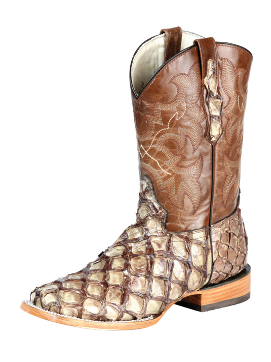 El General Men's Exotic Pirarucu Monster Fish Cowboy Boots - Cream 44114