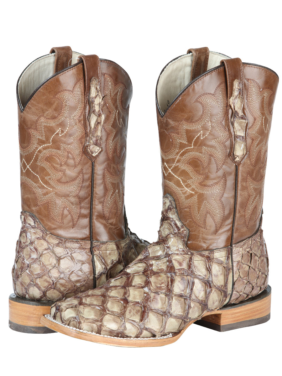 El General Men's Exotic Pirarucu Monster Fish Cowboy Boots - Cream 44114