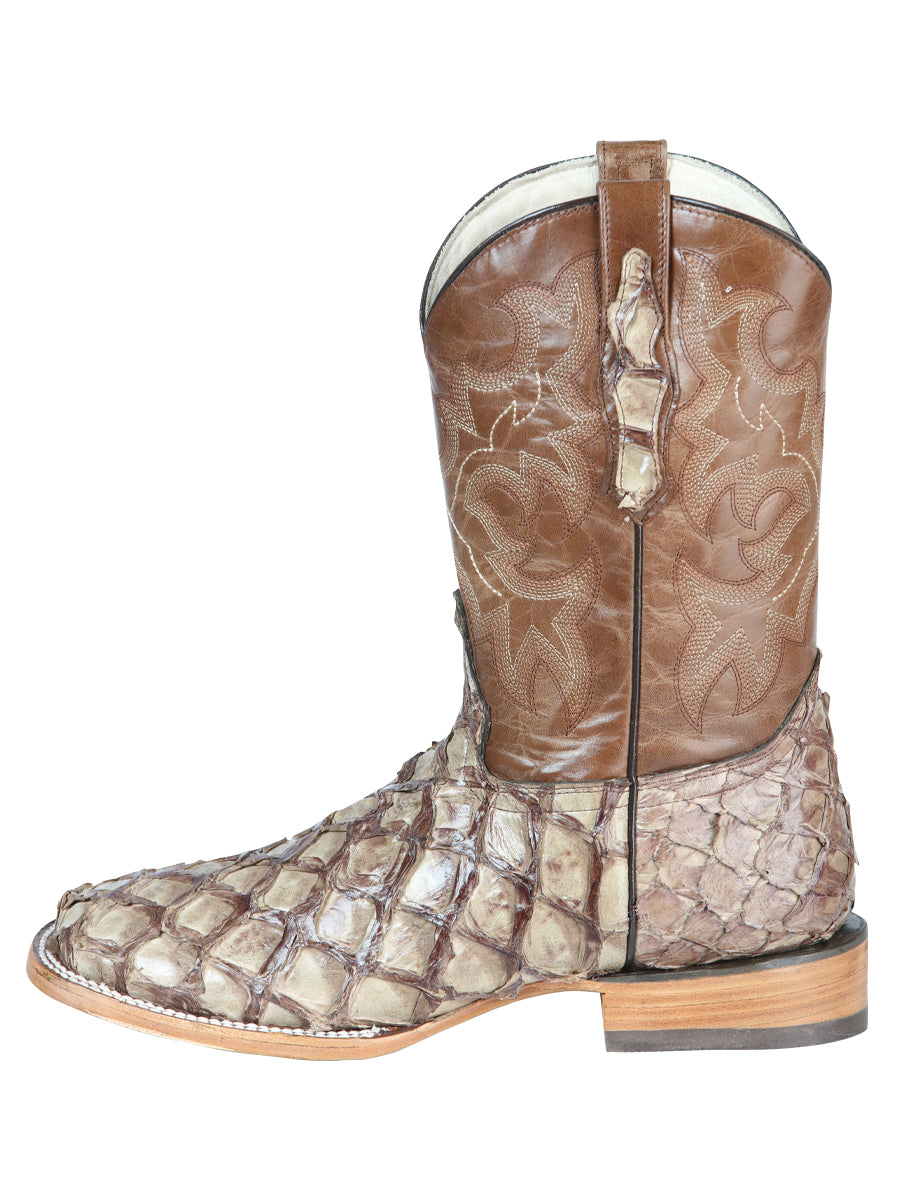 El General Men's Exotic Pirarucu Monster Fish Cowboy Boots - Cream 44114