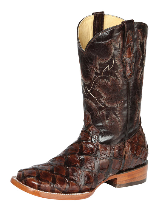 El General Men's Square Toe Exotic Pirarucu Monster Fish Cowboy Boots - Brown 44116