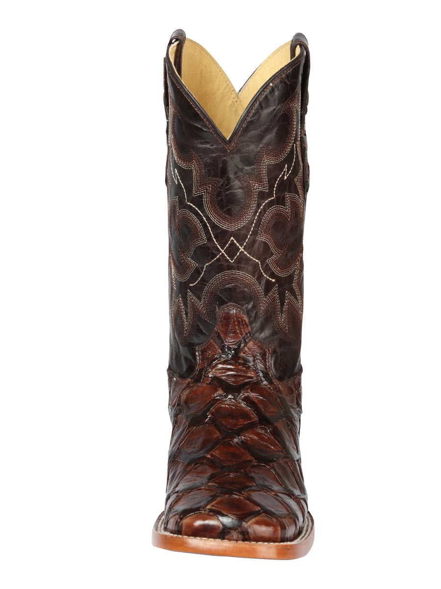 El General Men's Square Toe Exotic Pirarucu Monster Fish Cowboy Boots - Brown 44116