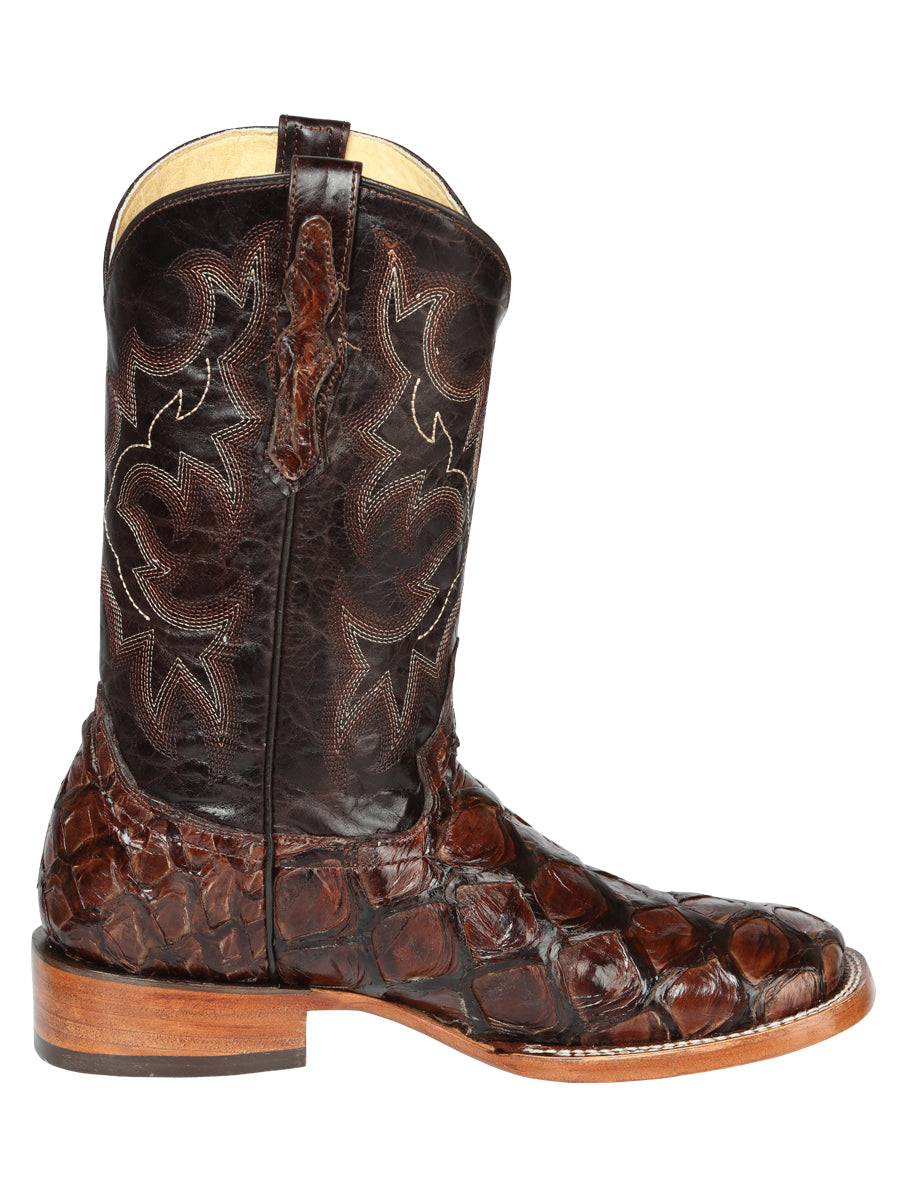 El General Men's Square Toe Exotic Pirarucu Monster Fish Cowboy Boots - Brown 44116