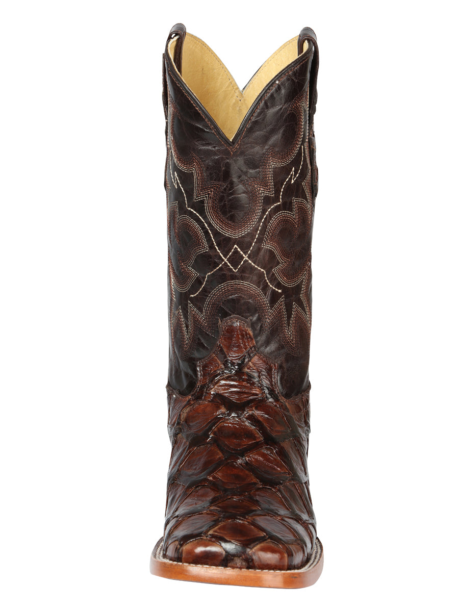 El General Men's Square Toe Exotic Pirarucu Monster Fish Cowboy Boots - Brown 44116