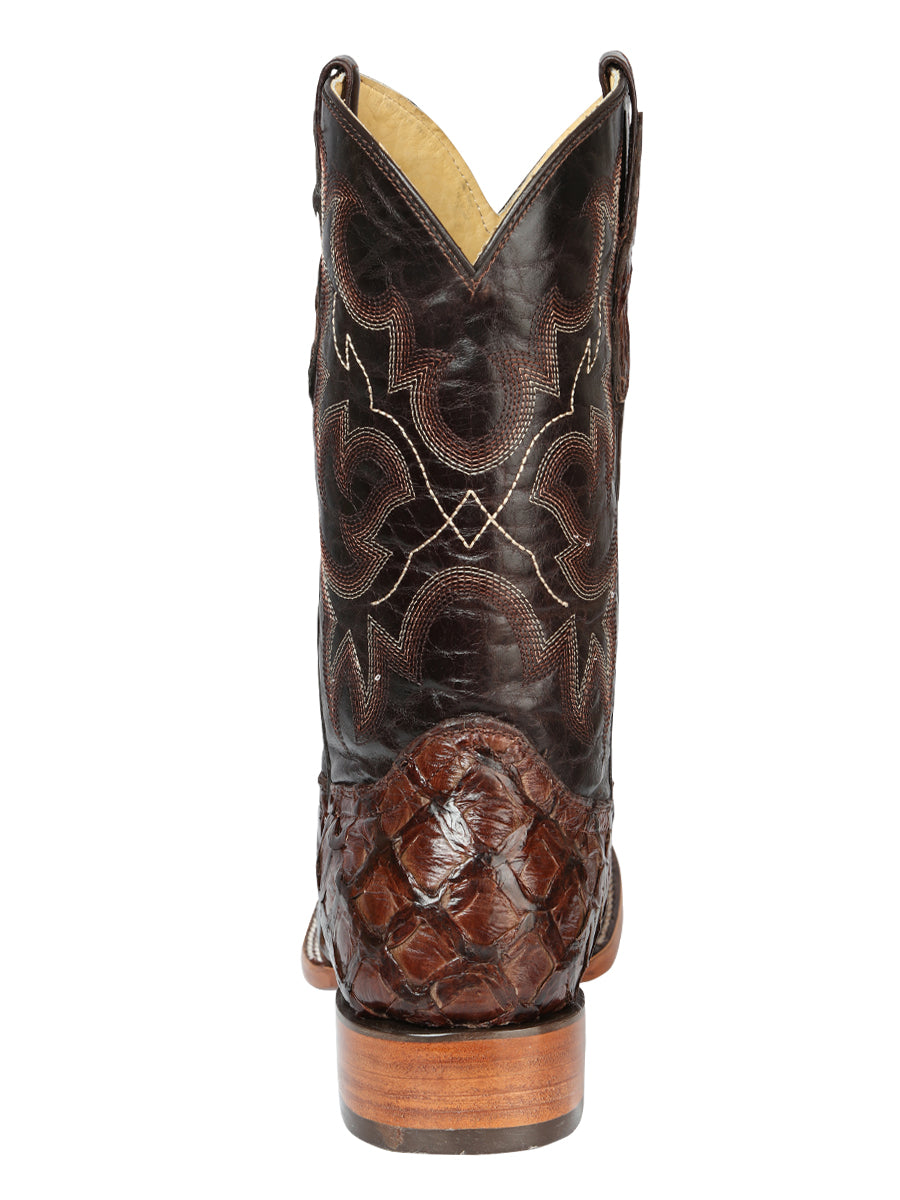 El General Men's Square Toe Exotic Pirarucu Monster Fish Cowboy Boots - Brown 44116