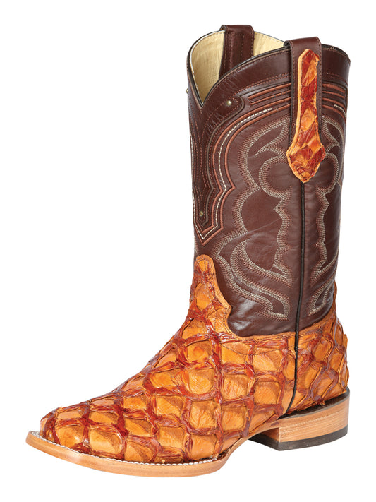 El General Men's Exotic Square Toe Pirarucu Monster Fish cowboy Boots - Honey 44606