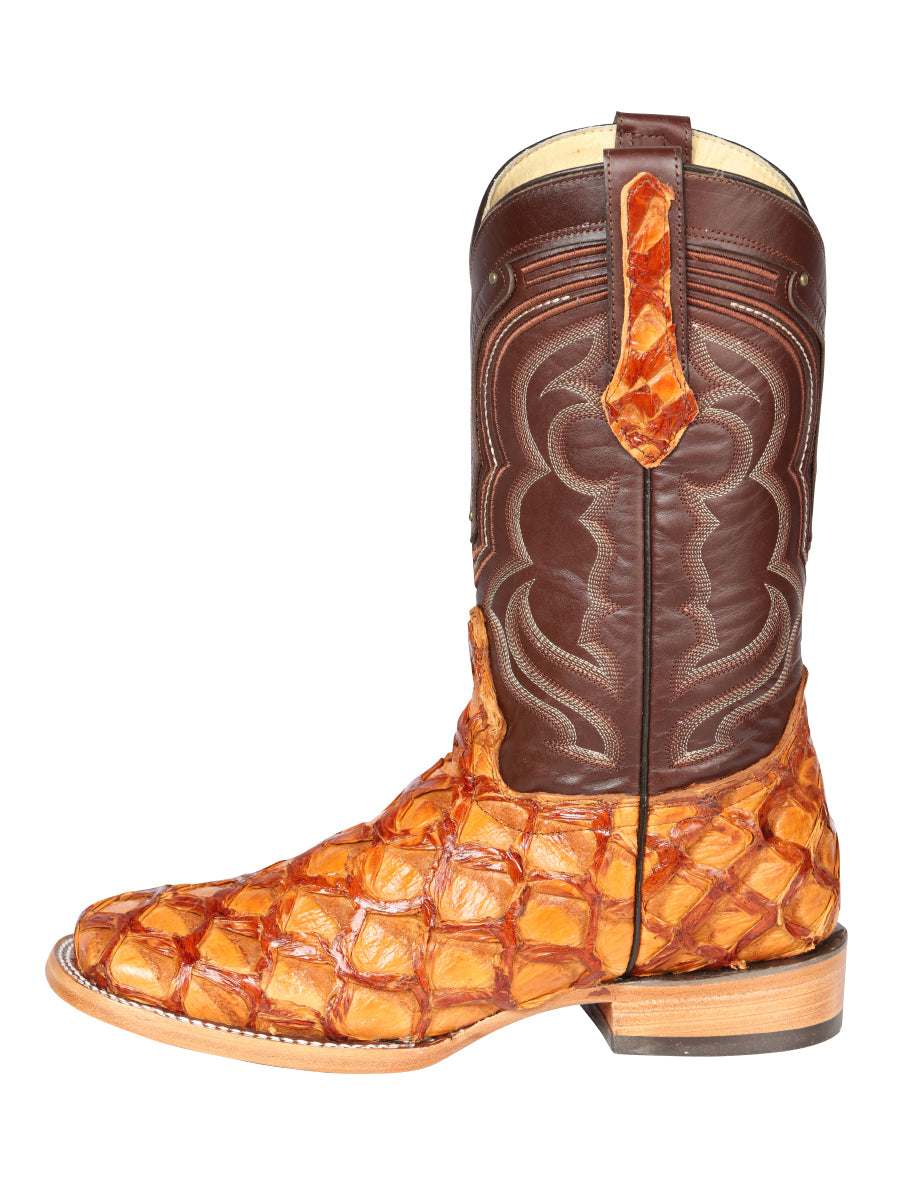 El General Men's Exotic Square Toe Pirarucu Monster Fish cowboy Boots - Honey 44606