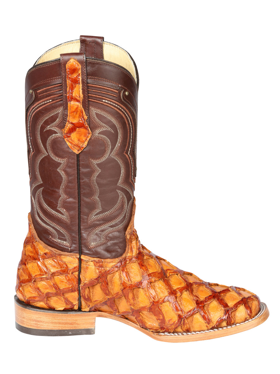 El General Men's Exotic Square Toe Pirarucu Monster Fish cowboy Boots - Honey 44606