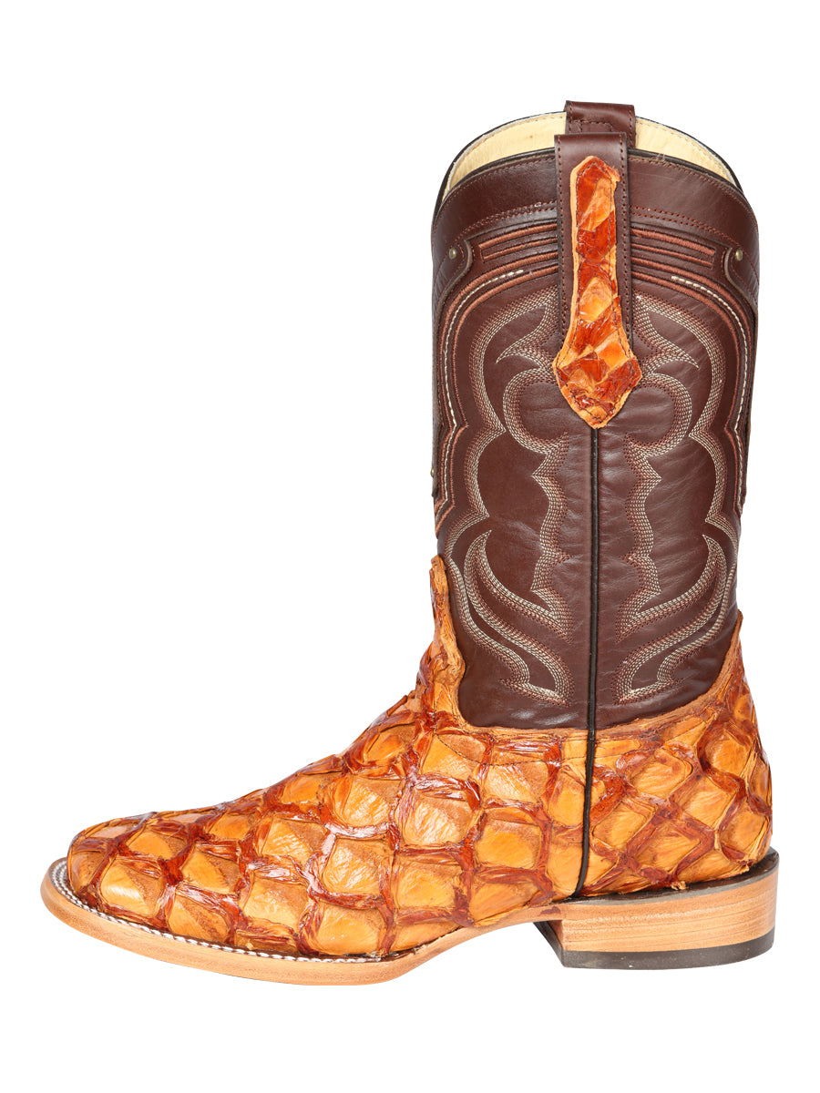 El General Men's Exotic Square Toe Pirarucu Monster Fish cowboy Boots - Honey 44606