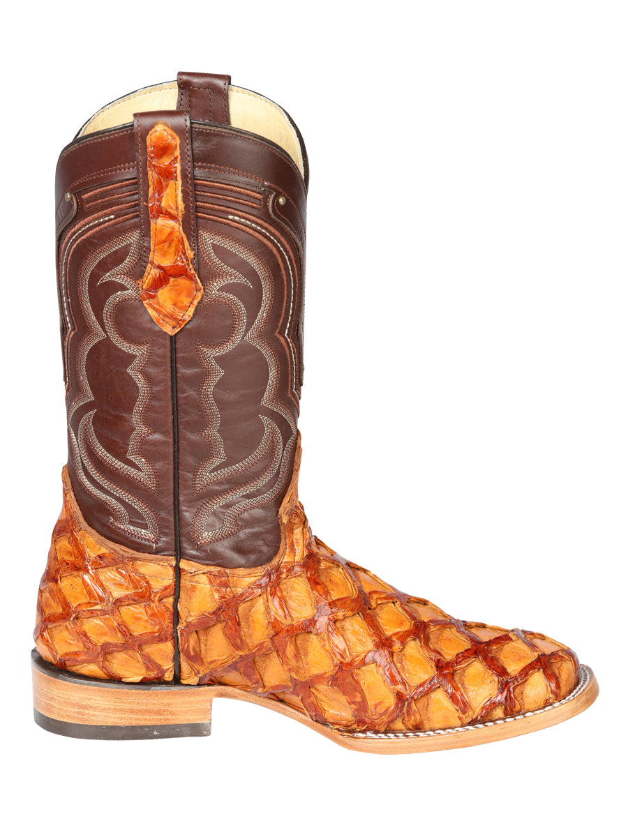 El General Men's Exotic Square Toe Pirarucu Monster Fish cowboy Boots - Honey 44606