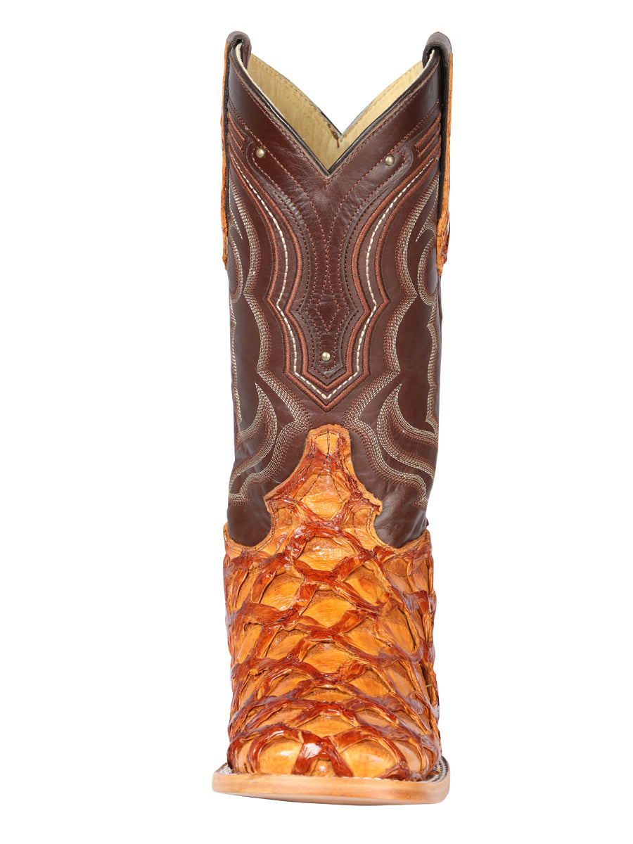 El General Men's Exotic Square Toe Pirarucu Monster Fish cowboy Boots - Honey 44606