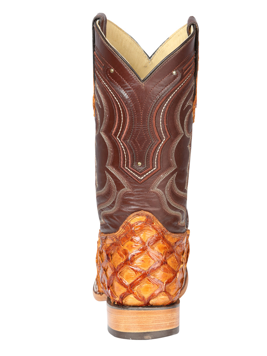 El General Men's Exotic Square Toe Pirarucu Monster Fish cowboy Boots - Honey 44606