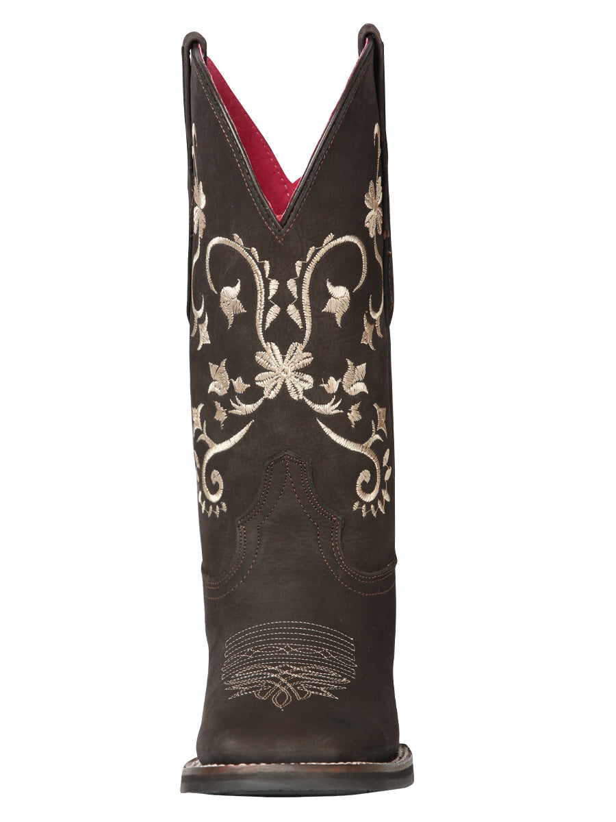 El Geneal Women's Square Toe Cowboy Boot - Nubuck Brown 44642