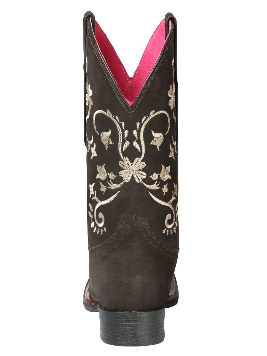 El Geneal Women's Square Toe Cowboy Boot - Nubuck Brown 44642