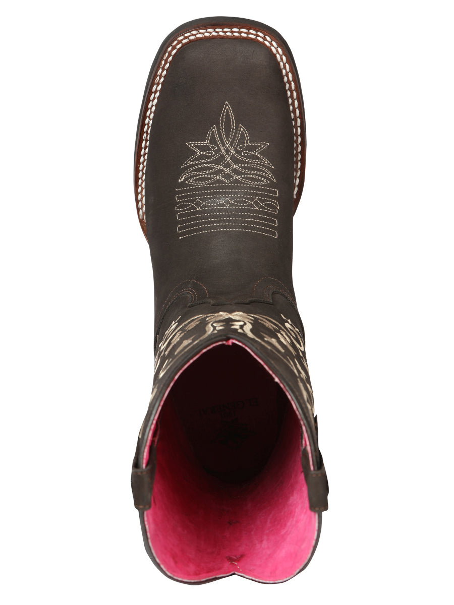 El Geneal Women's Square Toe Cowboy Boot - Nubuck Brown 44642