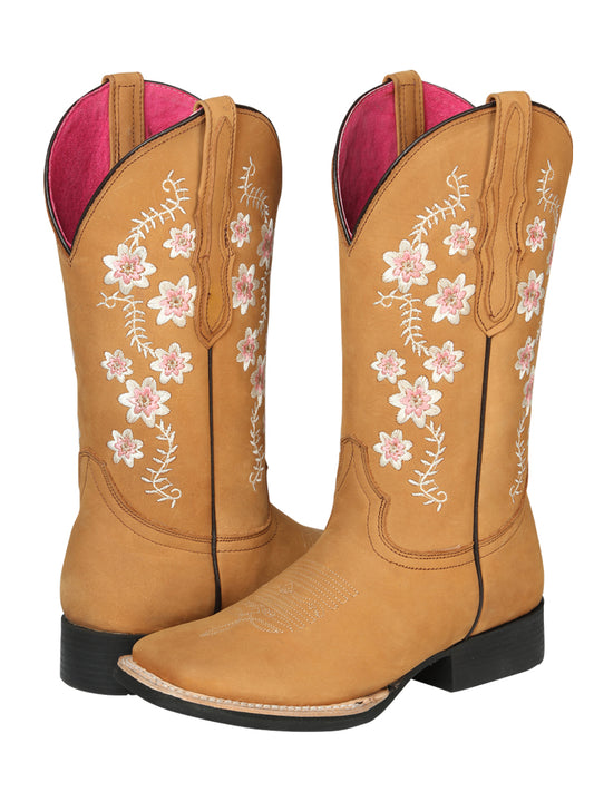 El General Women's Square Toe Cowboy Boot - Nubuck Peach 44644