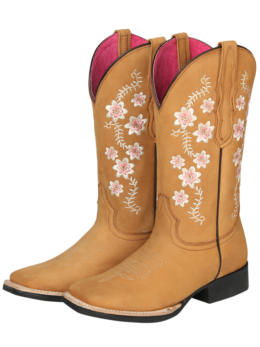 El General Women's Square Toe Cowboy Boot - Nubuck Peach 44644