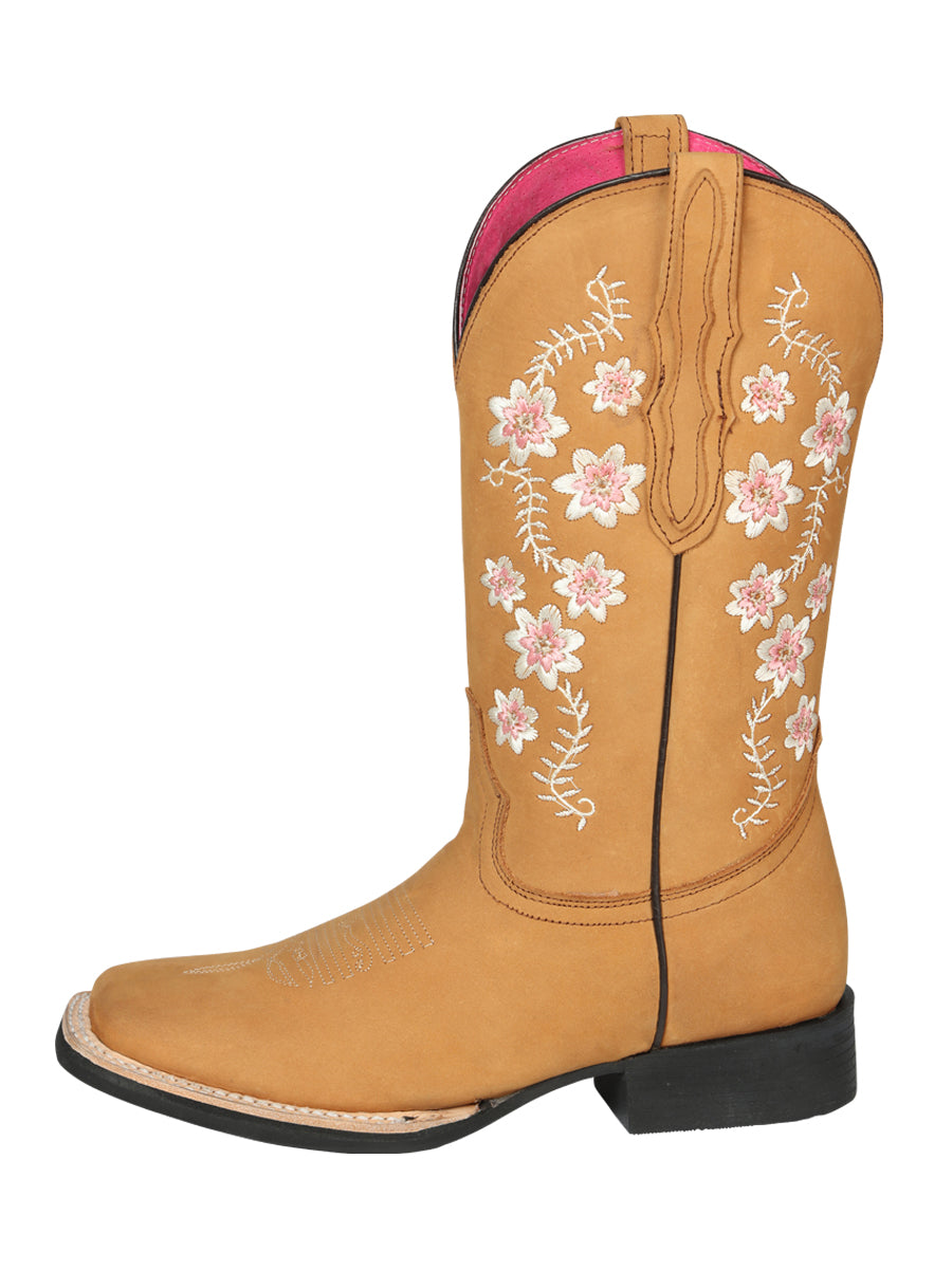 El General Women's Square Toe Cowboy Boot - Nubuck Peach 44644
