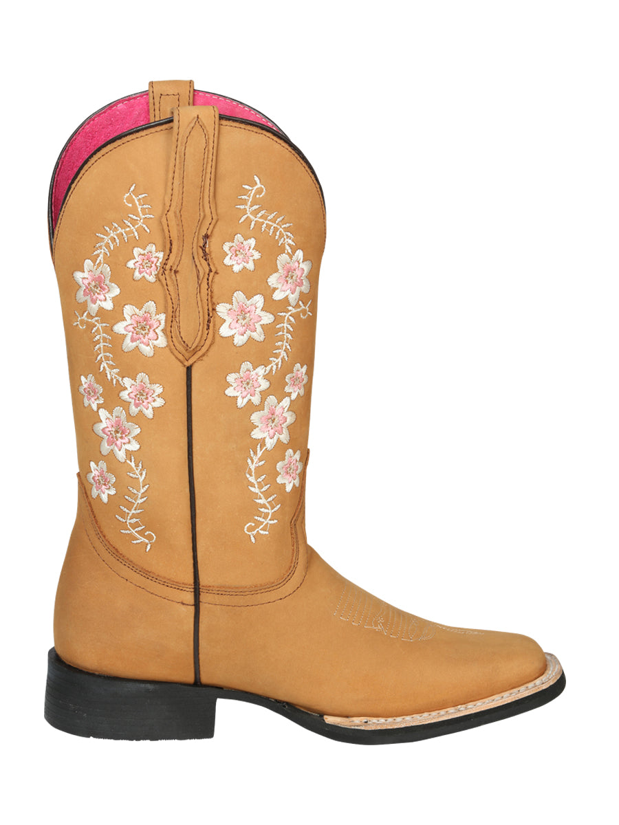 El General Women's Square Toe Cowboy Boot - Nubuck Peach 44644