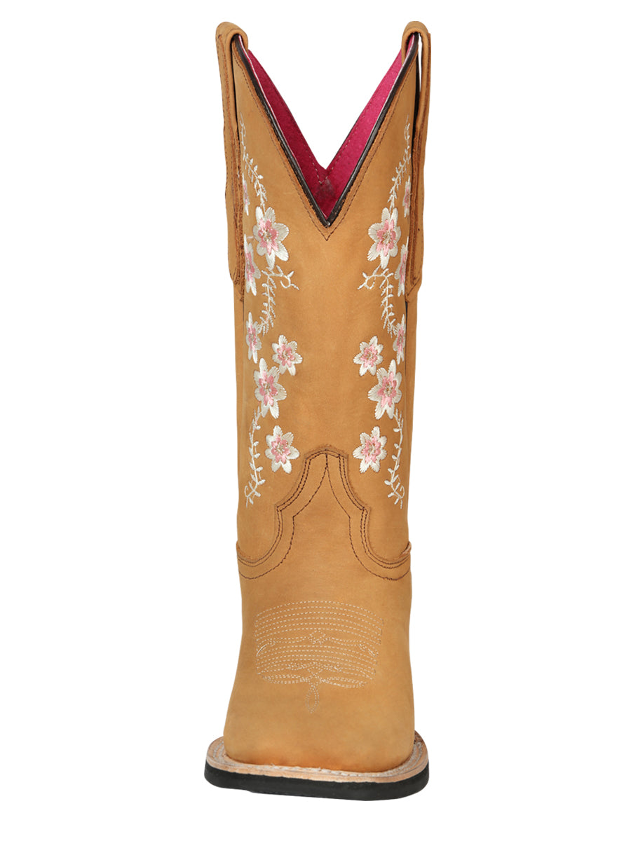 El General Women's Square Toe Cowboy Boot - Nubuck Peach 44644