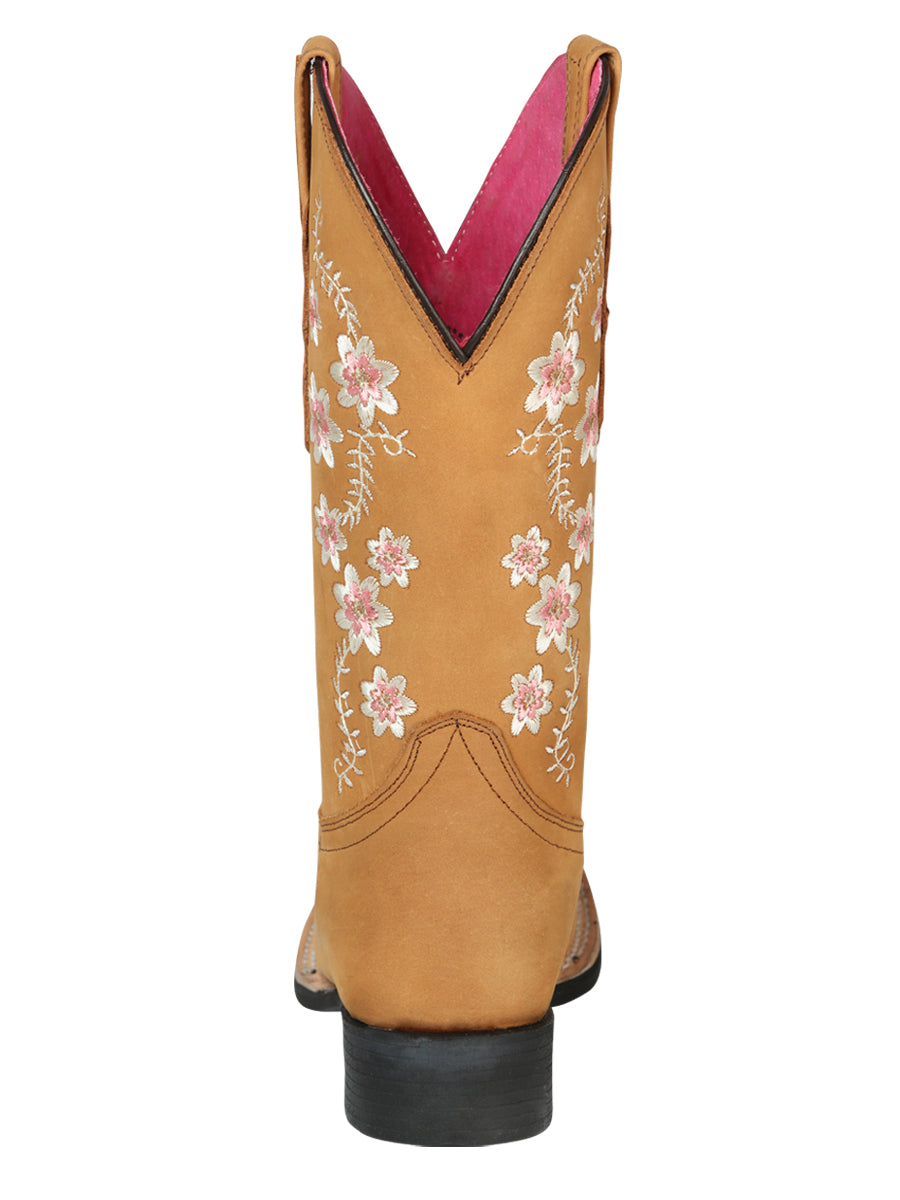 El General Women's Square Toe Cowboy Boot - Nubuck Peach 44644