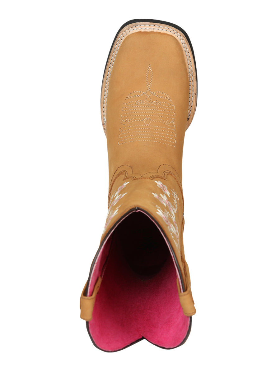 El General Women's Square Toe Cowboy Boot - Nubuck Peach 44644