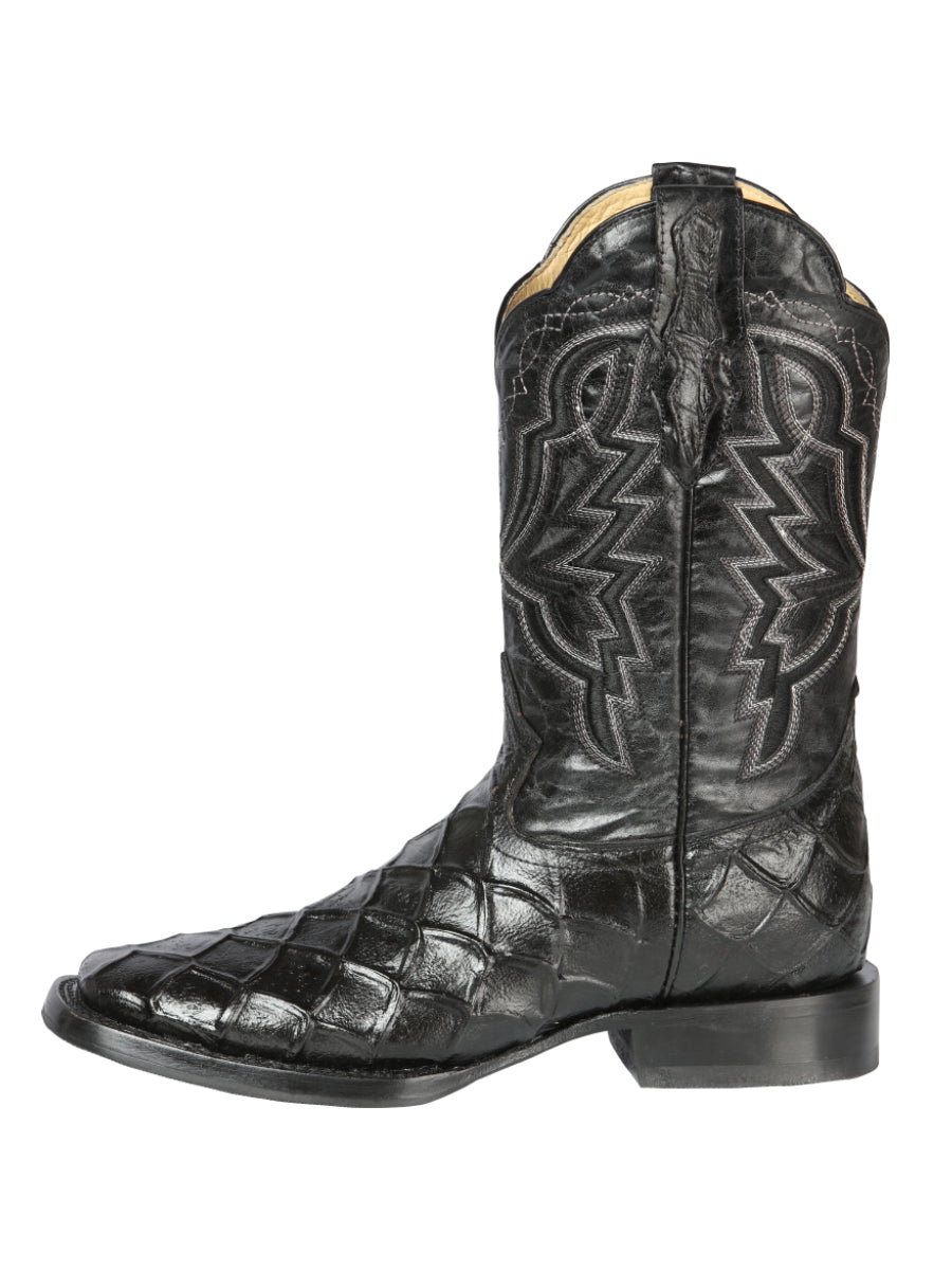 El General Men's Square Toe Cowboy Boot - Black Pirarucu Monster Fish Print 44663