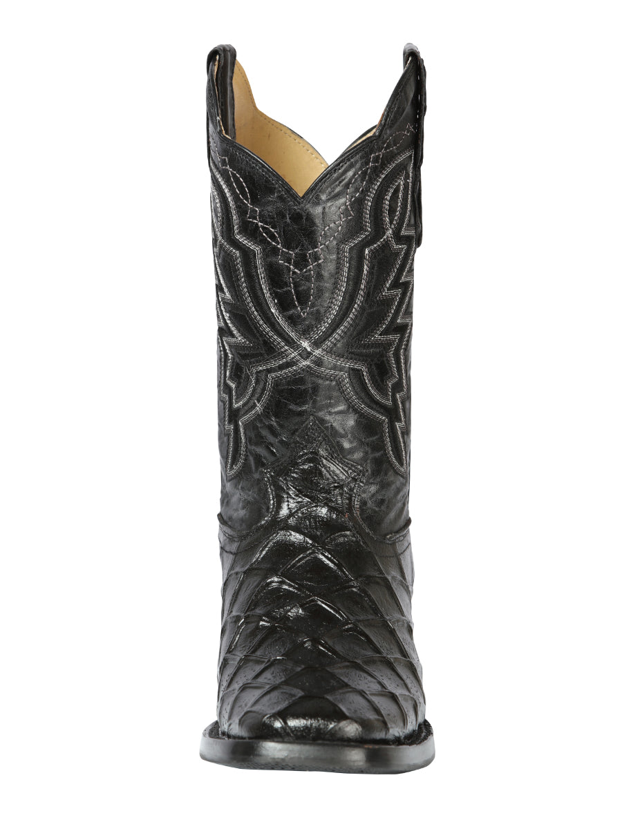 El General Men's Square Toe Cowboy Boot - Black Pirarucu Monster Fish Print 44663