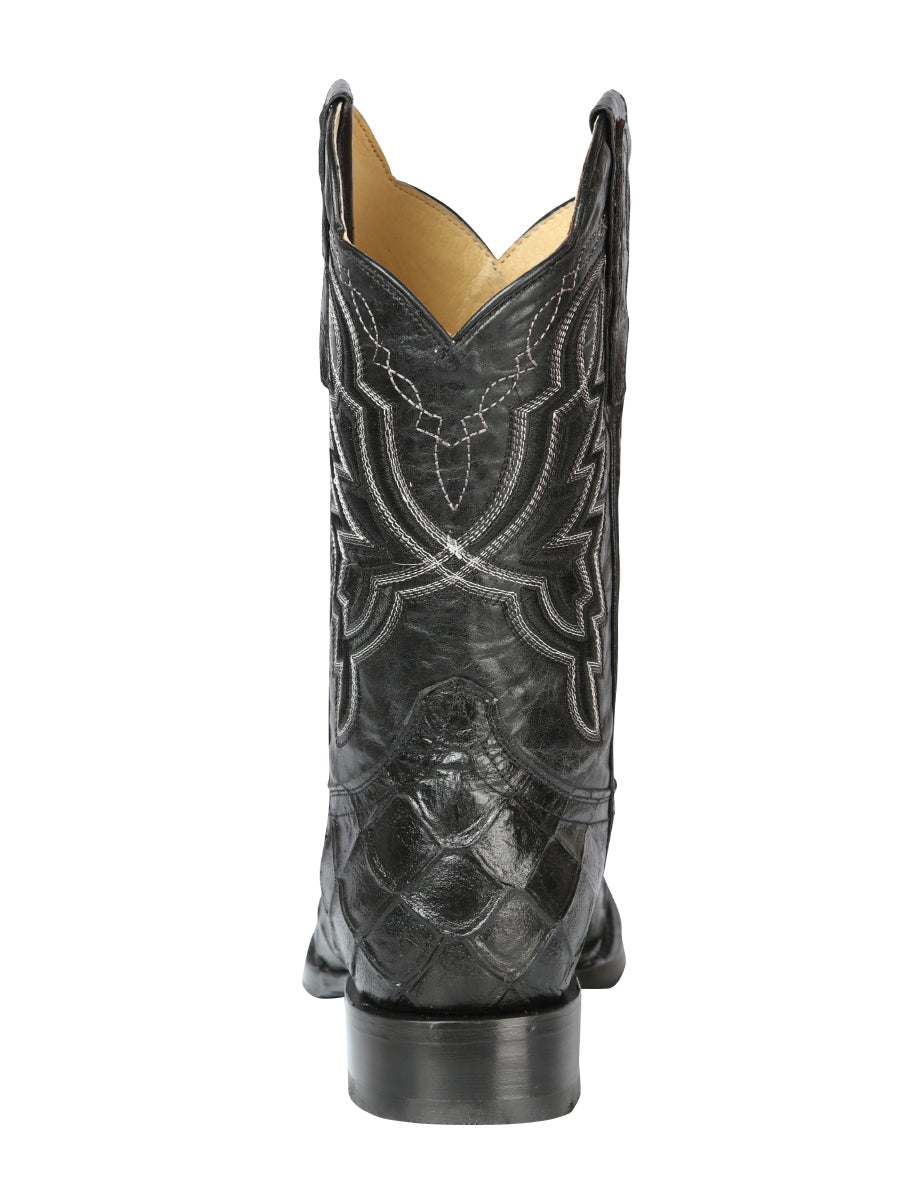 El General Men's Square Toe Cowboy Boot - Black Pirarucu Monster Fish Print 44663
