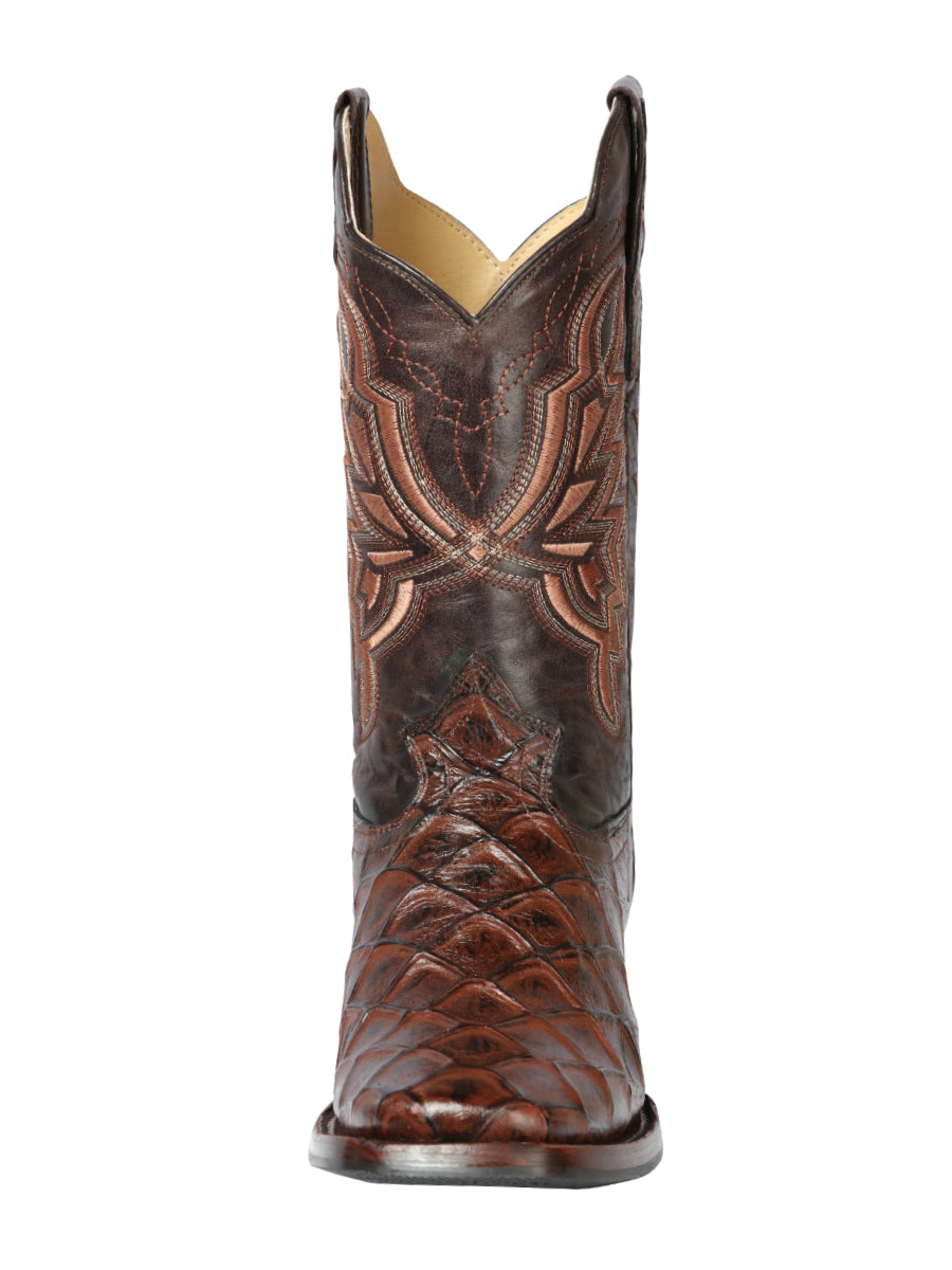 El General Men's Square Toe Cowboy Boot - Brown Pirarucu Monster Fish Print 44664