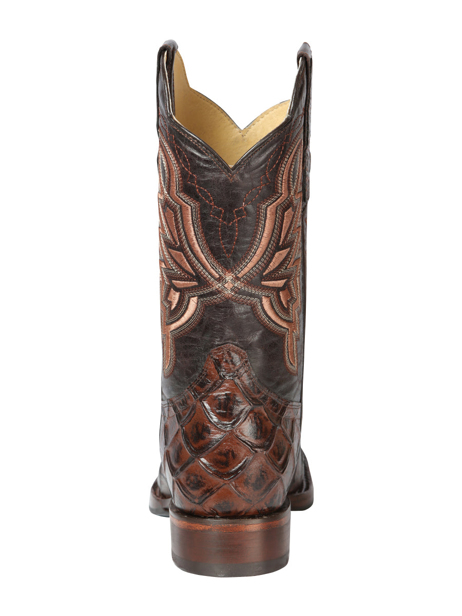 El General Men's Square Toe Cowboy Boot - Brown Pirarucu Monster Fish Print 44664