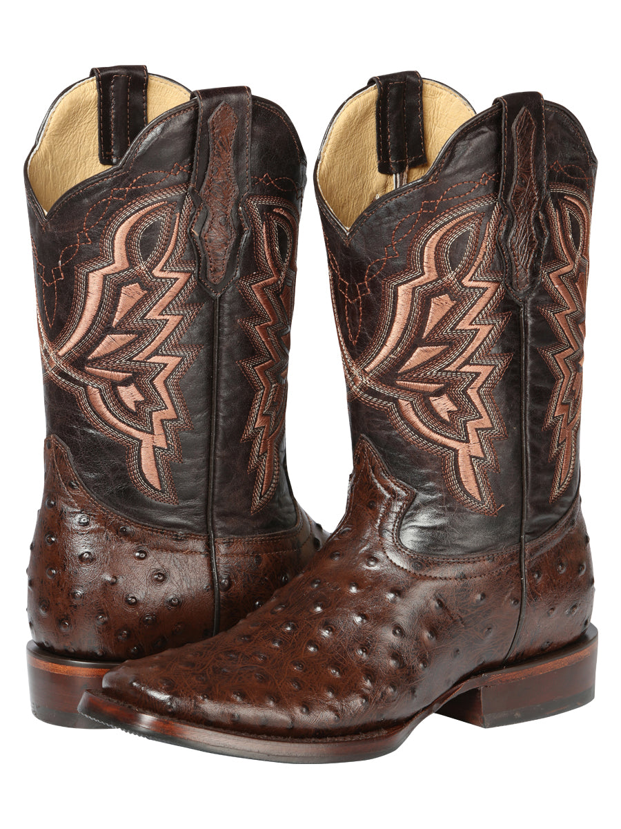 El General Men's Square Toe Cowboy Boot- Brown Ostrich Print 44665