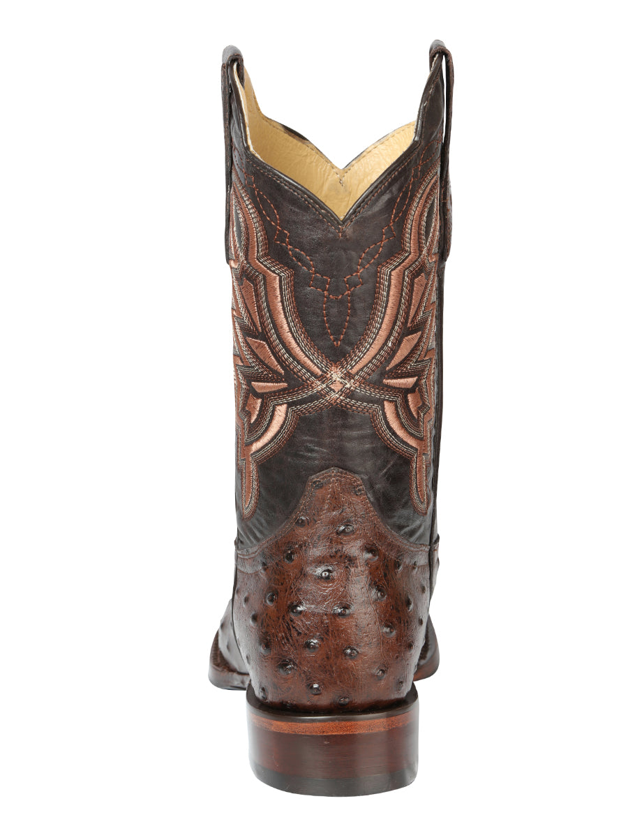 El General Men's Square Toe Cowboy Boot- Brown Ostrich Print 44665