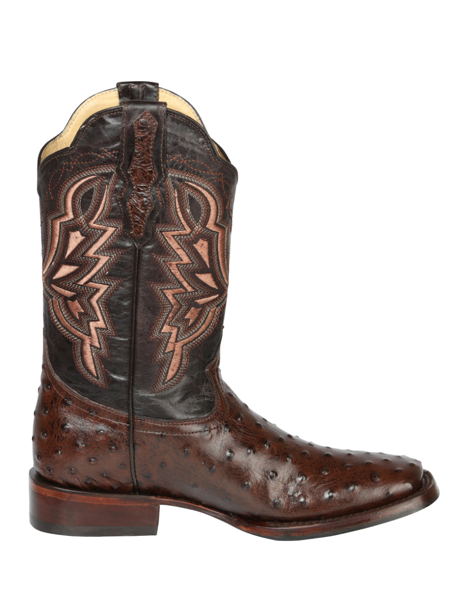El General Men's Square Toe Cowboy Boot- Brown Ostrich Print 44665