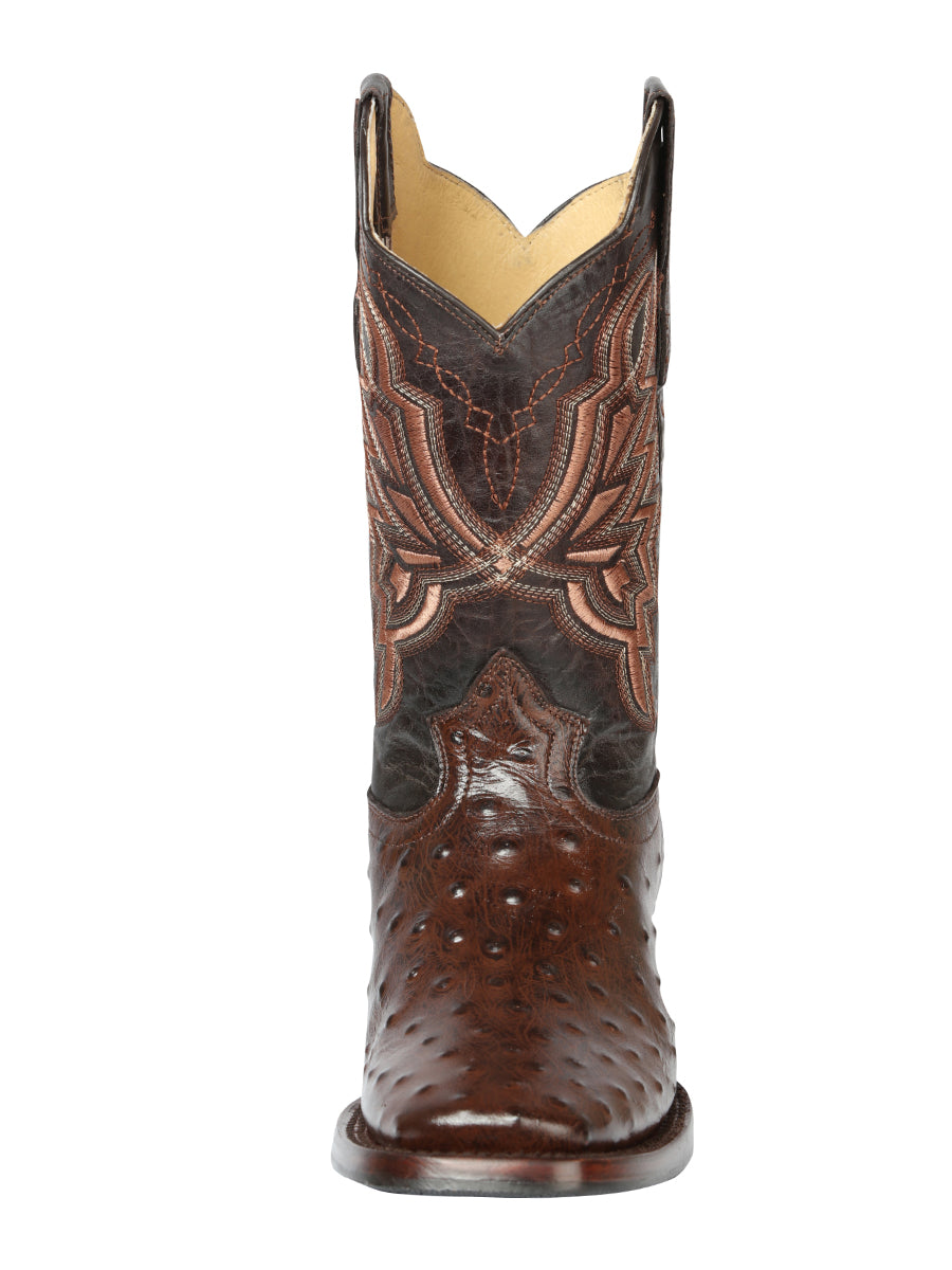 El General Men's Square Toe Cowboy Boot- Brown Ostrich Print 44665