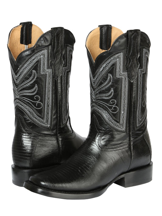 El General Men's Square Toe Cowboy Boot - Black Lizard Print 44666