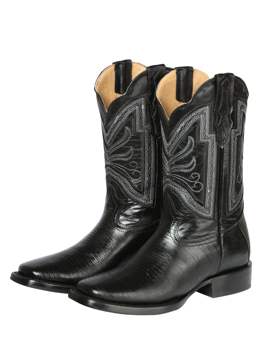 El General Men's Square Toe Cowboy Boot - Black Lizard Print 44666