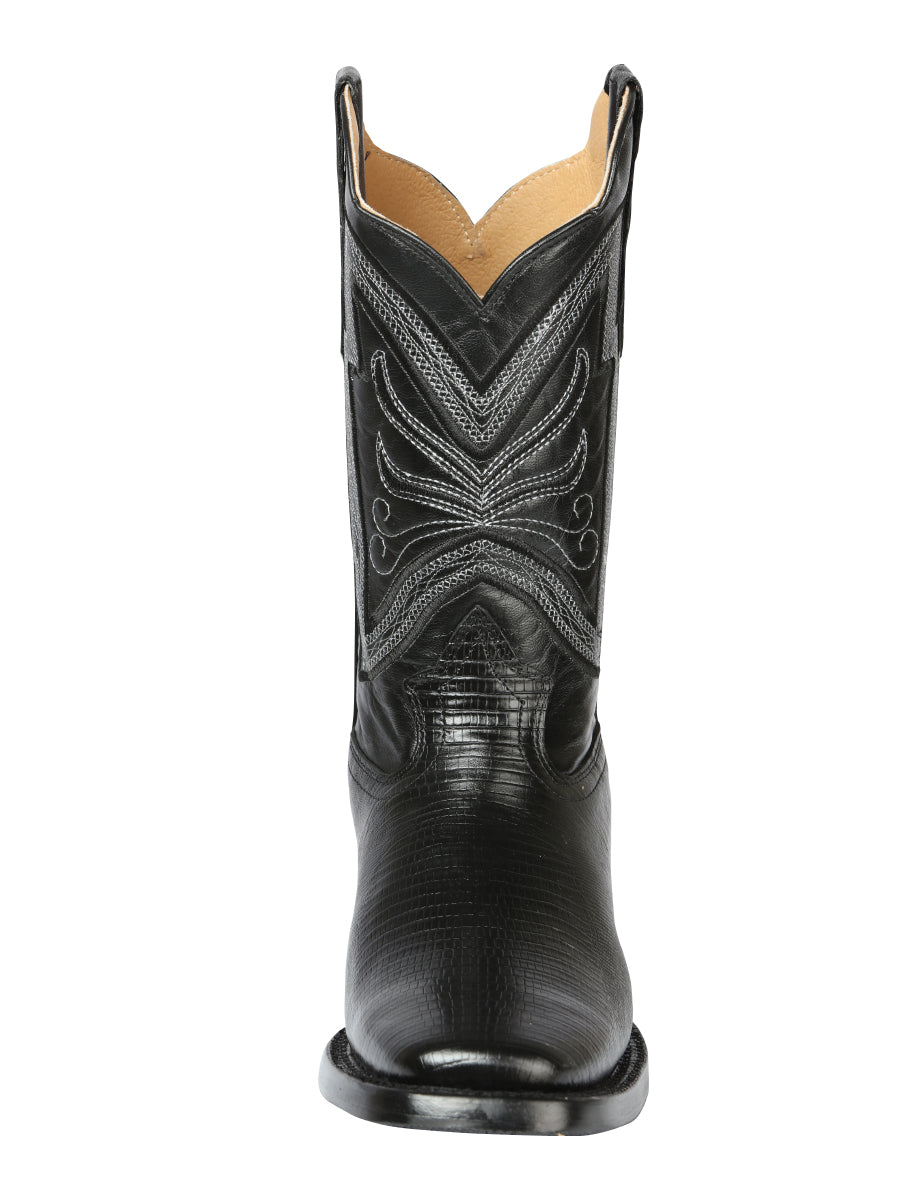 El General Men's Square Toe Cowboy Boot - Black Lizard Print 44666
