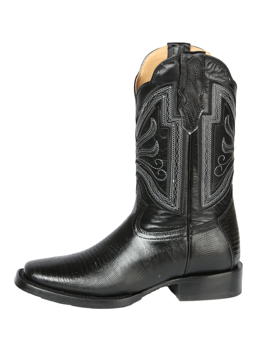 El General Men's Square Toe Cowboy Boot - Black Lizard Print 44666