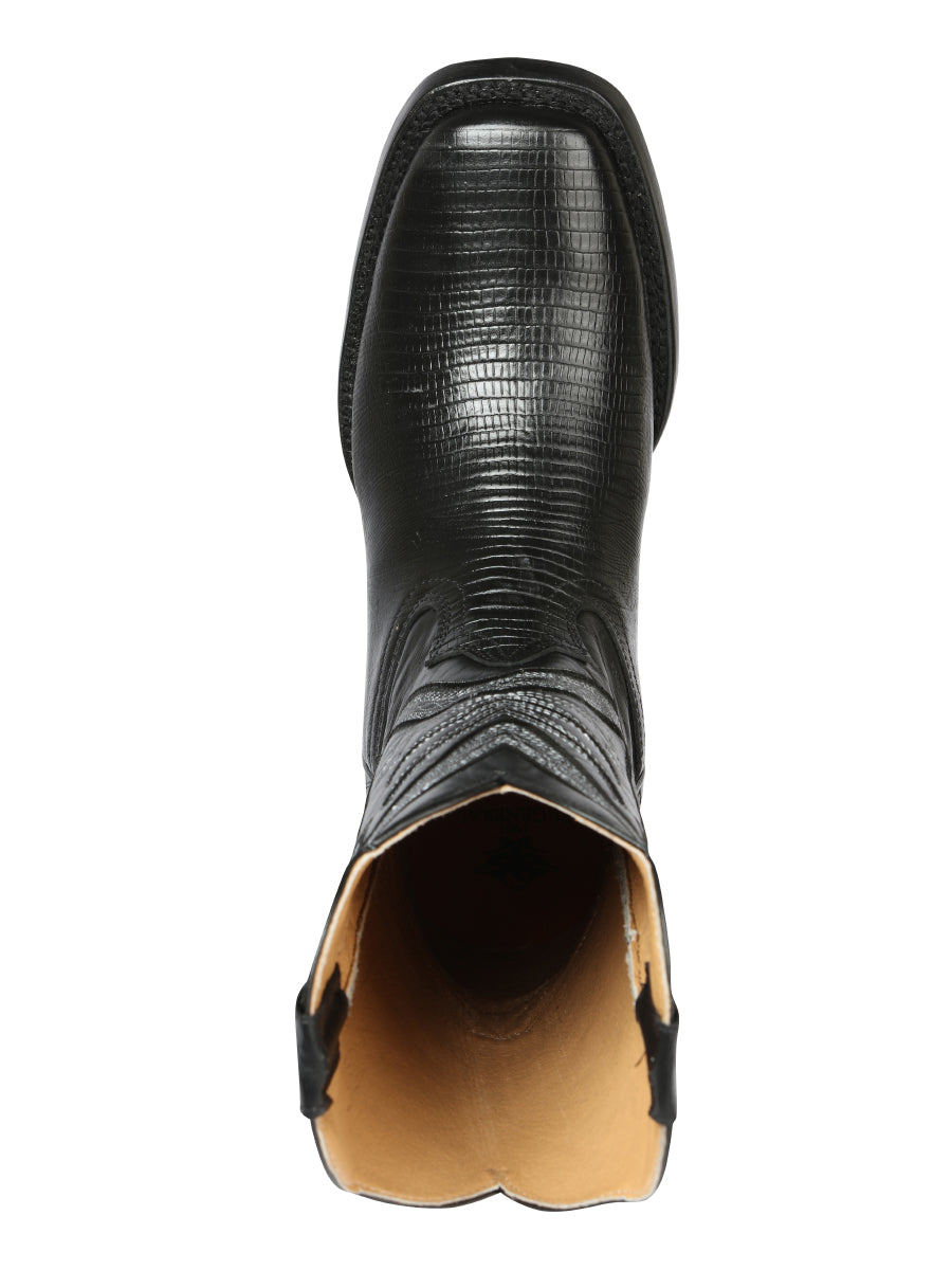 El General Men's Square Toe Cowboy Boot - Black Lizard Print 44666