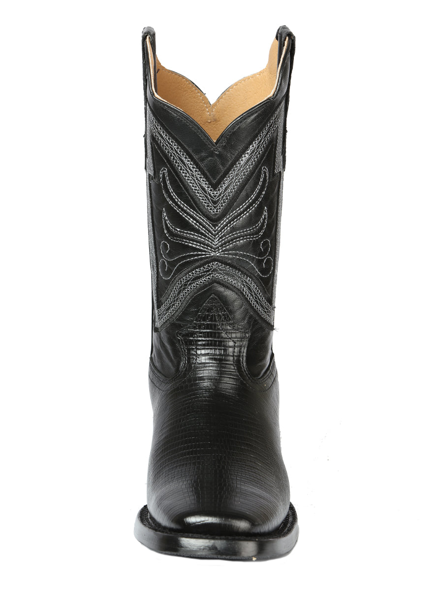 El General Men's Square Toe Cowboy Boot - Black Lizard Print 44666
