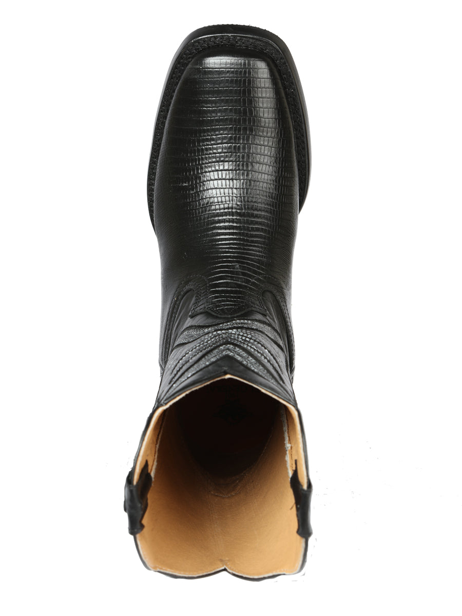 El General Men's Square Toe Cowboy Boot - Black Lizard Print 44666