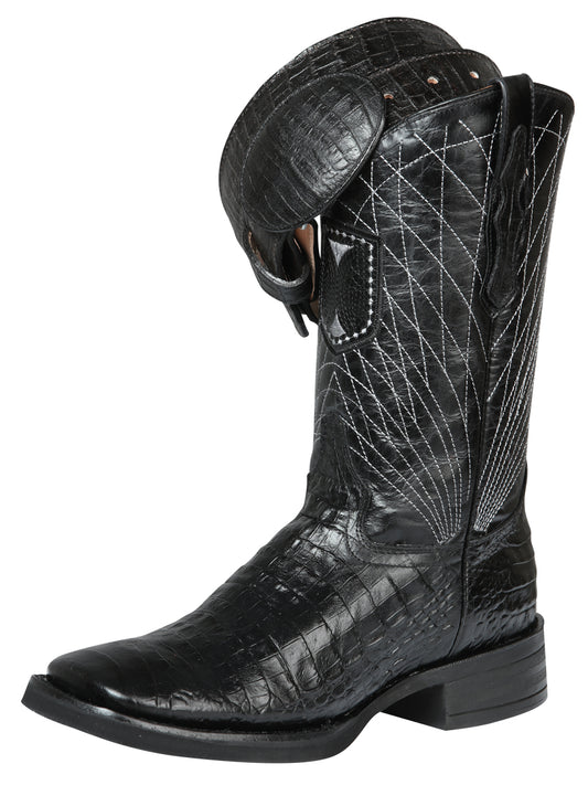 El General Men's Square Cowboy Boots - Black Caiman Print - 44671