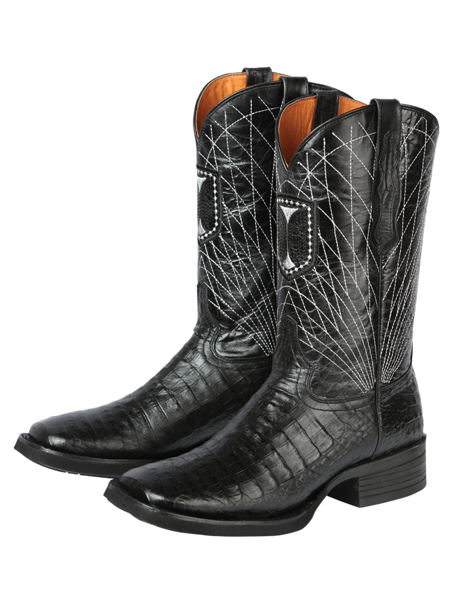 El General Men's Square Cowboy Boots - Black Caiman Print - 44671