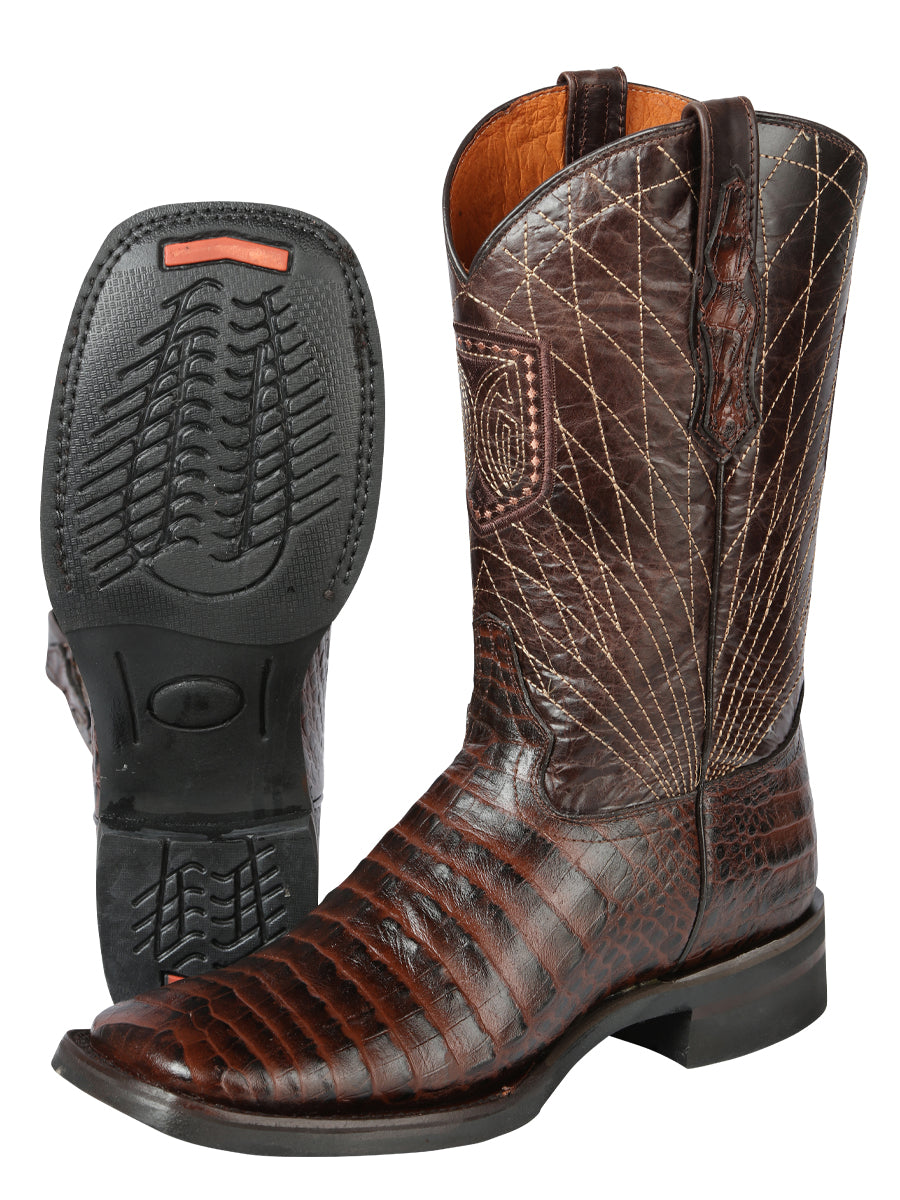 El General Men's Square Toe Cowboy Booy - Brown Caiman Print 44672