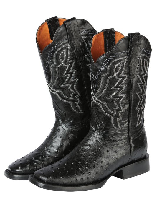 El General Men's Sqaure Toe Cowboy Boot - Black Ostrich Print 44673