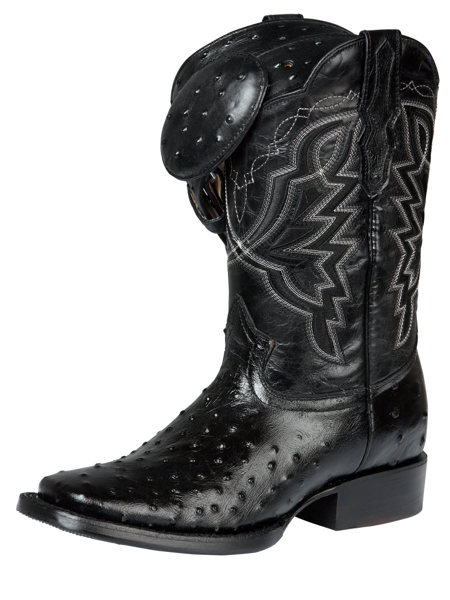 El General Men's Sqaure Toe Cowboy Boot - Black Ostrich Print 44673