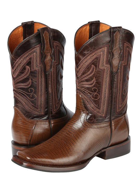 El General Men's Square Toe Cowboy Boot - Brown Lizard Print 44674
