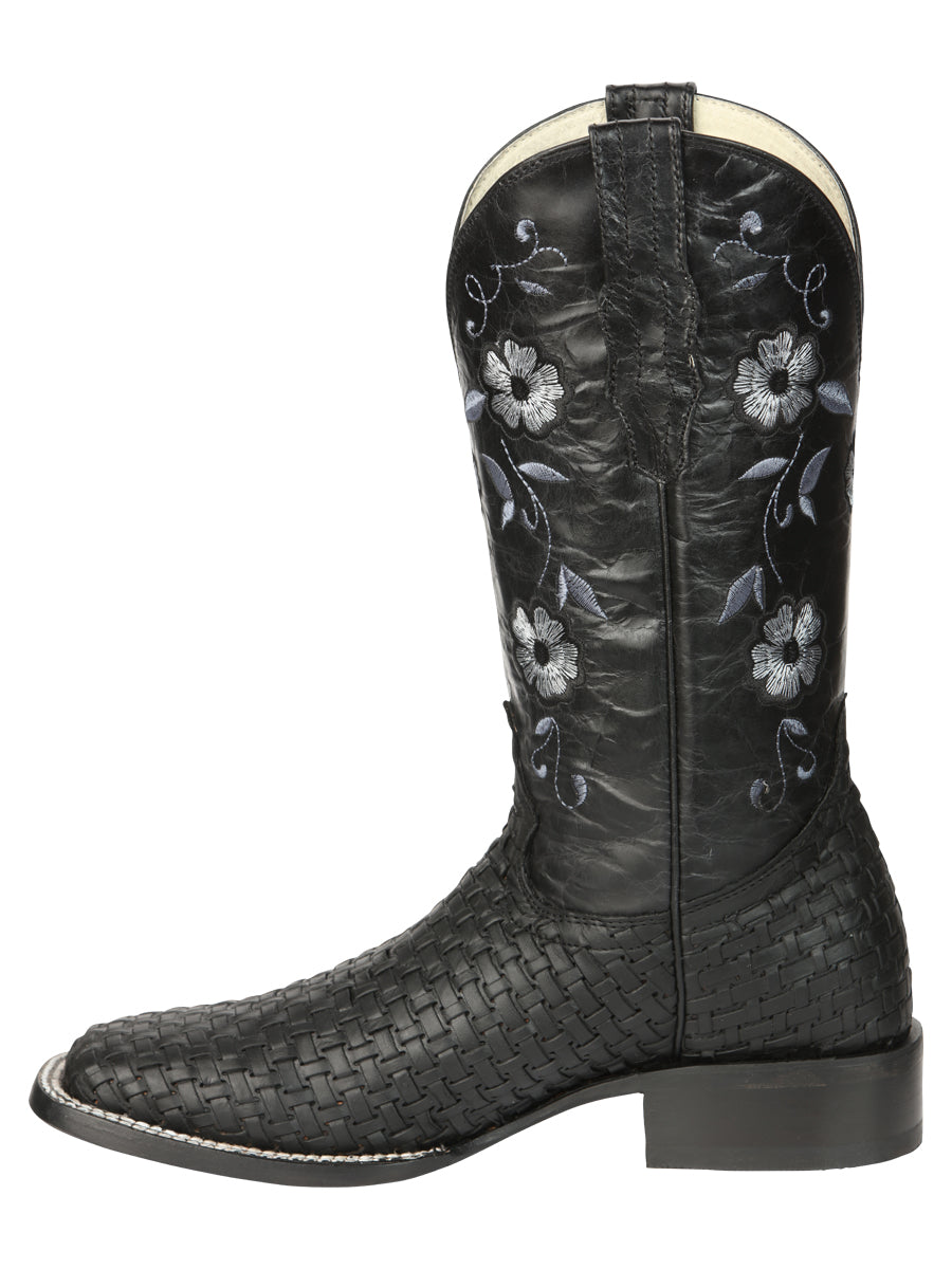 El General Women’s Square Toe Cowboy Boots Petatillo/Woven Pattern - Black 44856