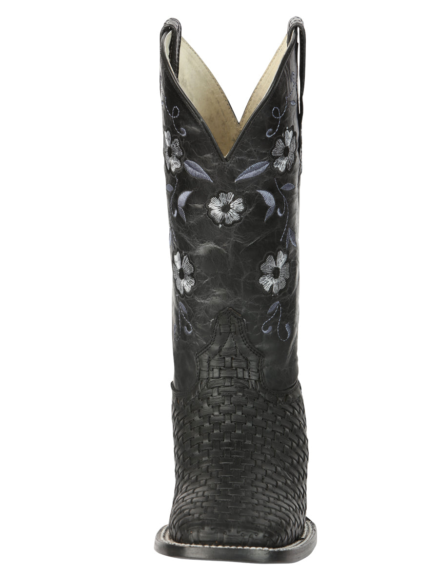 El General Women’s Square Toe Cowboy Boots Petatillo/Woven Pattern - Black 44856
